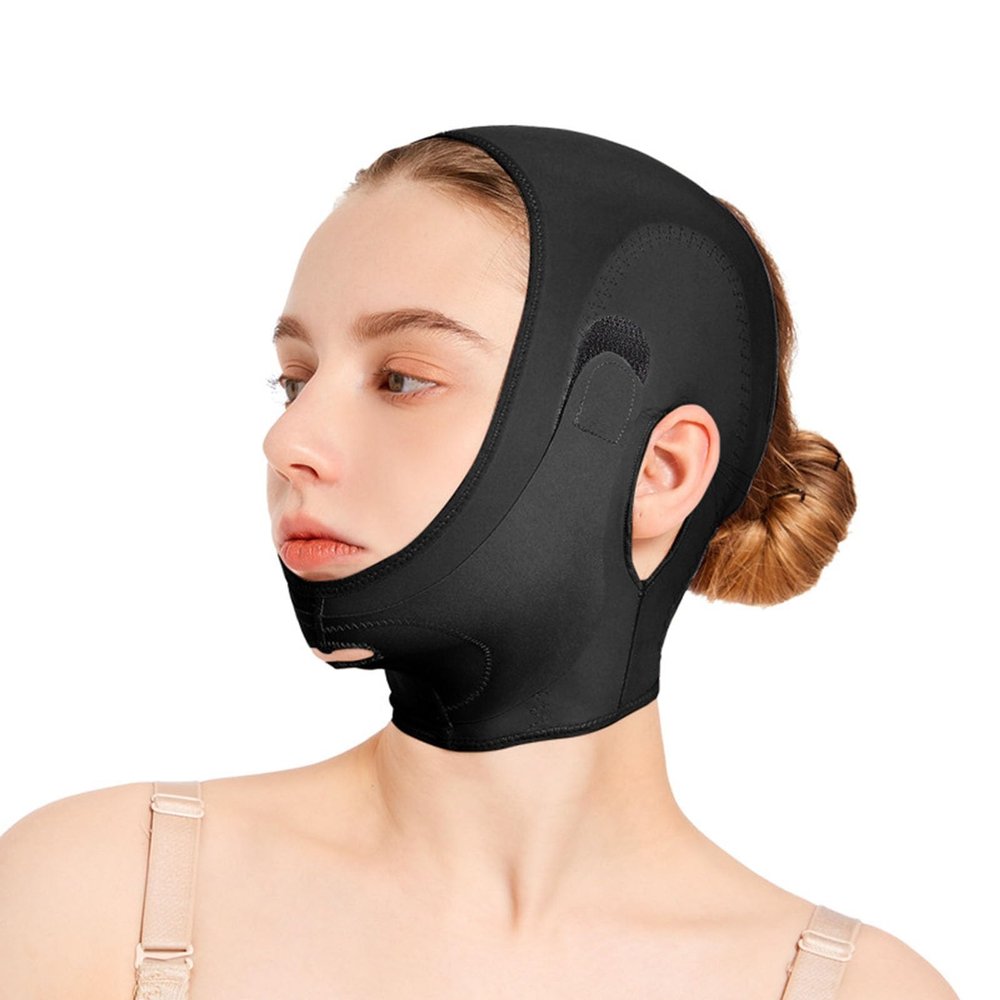 Bderkz Post Surgery Neck and Chin Compression Garment Wrap Bandage for Use After Face and Chin Surgery(Black,Large)