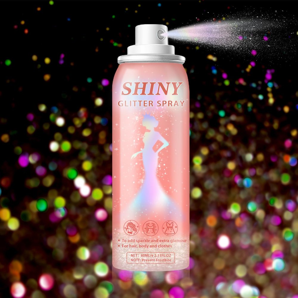AOAZXBB Body Glitter Spray Holographic Glitter Hairspray Quick-Drying Long Lasting Shiny Spray for Festival Music Concert Party Prom, 2.11 Fl Oz, Glint-Rainbow