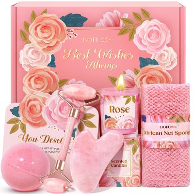 Bofuoos Valentines Day Gifts for Her, Women, Wife, Mom, Teen Girls - Gua Sha & Jade Roller Facial Tools Gifts Set, Self Care Spa & Bath Gift Baskets for Women, Christmas, White Elephant, Birthday Gift