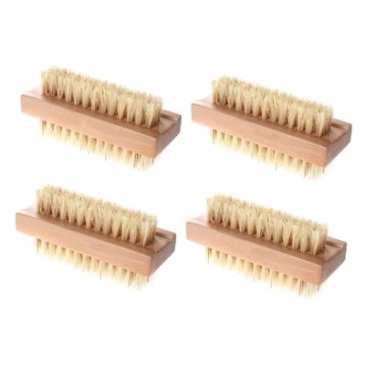 WEKAMOS 4PCS Wooden Nail Cleaning Brush Set Natural Pig Bristle Two-Sided Hand and Foot Scrubber for Manicure and Pedicure Non-Slip Handle for Fingernail and Toenail Care