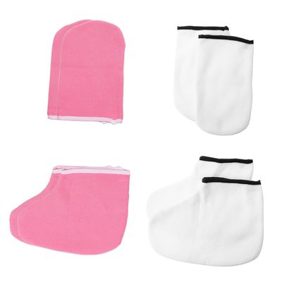 CALLARON 4Pairs Moisturizing Exfoliating Mitts of Gloves Covers for Skin Care Reusable Wax Bath Accessories for Home Professional Salon