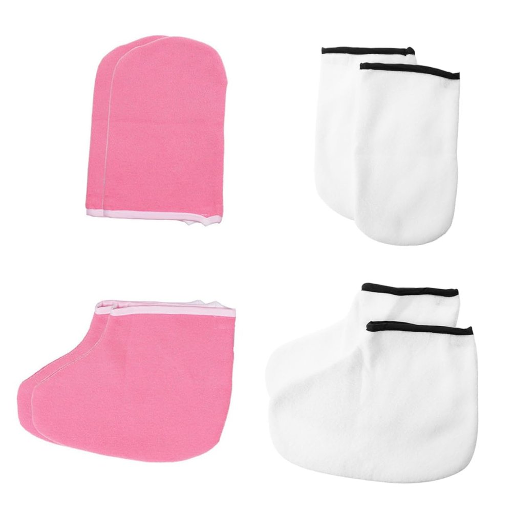CALLARON 4Pairs Moisturizing Exfoliating Mitts of Gloves Covers for Skin Care Reusable Wax Bath Accessories for Home Professional Salon