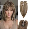 HOOJIH Hair Topper for Women with Thinning Hair 4x2.5inch Base Real Human Hair Topper with Bangs Handmade Invisiable Lace Front Topper - Medium Brown with Blonde Highlights view 1
