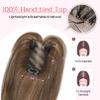 HOOJIH Hair Topper for Women with Thinning Hair 4x2.5inch Base Real Human Hair Topper with Bangs Handmade Invisiable Lace Front Topper - Medium Brown with Blonde Highlights view 2