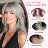 HOOJIH Hair Topper for Women with Thinning Hair 4x2.5inch Base Real Human Hair Topper with Bangs Handmade Invisiable Lace Front Topper - Medium Brown with Blonde Highlights view 4