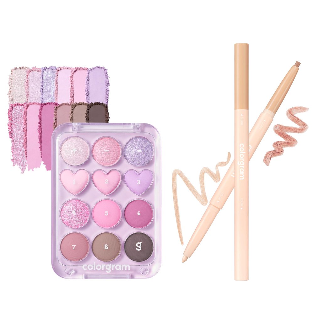 COLORGRAM Under Eye Highlighter Stick 03 Real Tone + Pin Point Eyeshadow 03 Pink+Lavender | Silky Smooth Long Lasting Highlighter & K-Beauty Eye Palette with Easy-to-use Calculator Design