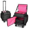 BYOOTIQUE Rolling Makeup Train Case Soft Sided Nylon Fabric Travel Cosmetic Organizer Storage Makeup Trolley Trolley Suitcase for Makeup Artist, Pink view 1