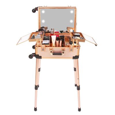 22 Inch Large Capacity Aluminum Alloy Trolley Cosmetic Case with Lamp and Mirror, Professional Follow-up Artist, Makeup Artist Toolbox