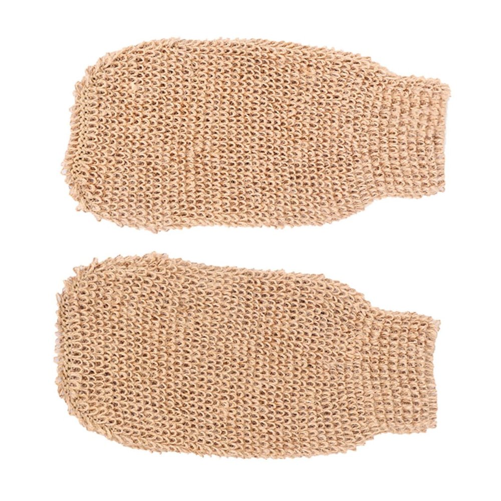 DECOMELODY 2Pcs Exfoliating Bath Mitt Gloves Ramie Jute Body Scrubbers for Gentle Dead Skin Removal Soft for Shower and Bathing Accessories