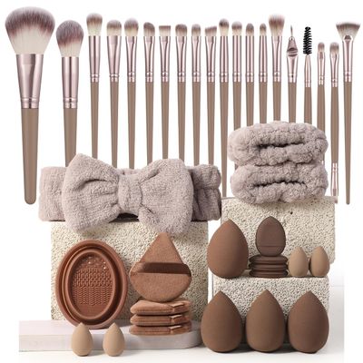 40PCS All-in-One Professional Makeup Tools Set20Pcs Brush Set,20Pcs Makeup Tools Travel-Gift Ready, Beginner-Friendly Complete Cosmetic Kit for Full Makeup Routine (pink) (black) (coffee)
