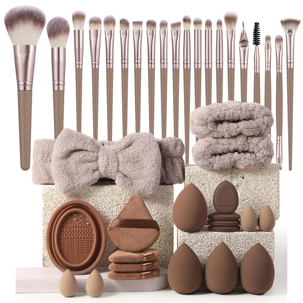 40PCS All-in-One Professional Makeup Tools Set20Pcs Brush Set,20Pcs Makeup Tools Travel-Gift Ready, Beginner-Friendly Complete Cosmetic Kit for Full Makeup Routine (pink) (black) (coffee)