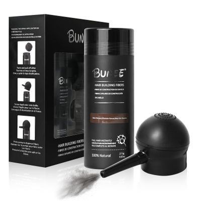 Hair Building Fibers for Thinning Hair for Men Women, 2-in-1 Kit- Enhancements Barber Spray, Thicker Fuller Hair Beard & Hairlines Instantly with Spray Applicator Nozzle, Natural Formula (Dark Brown)