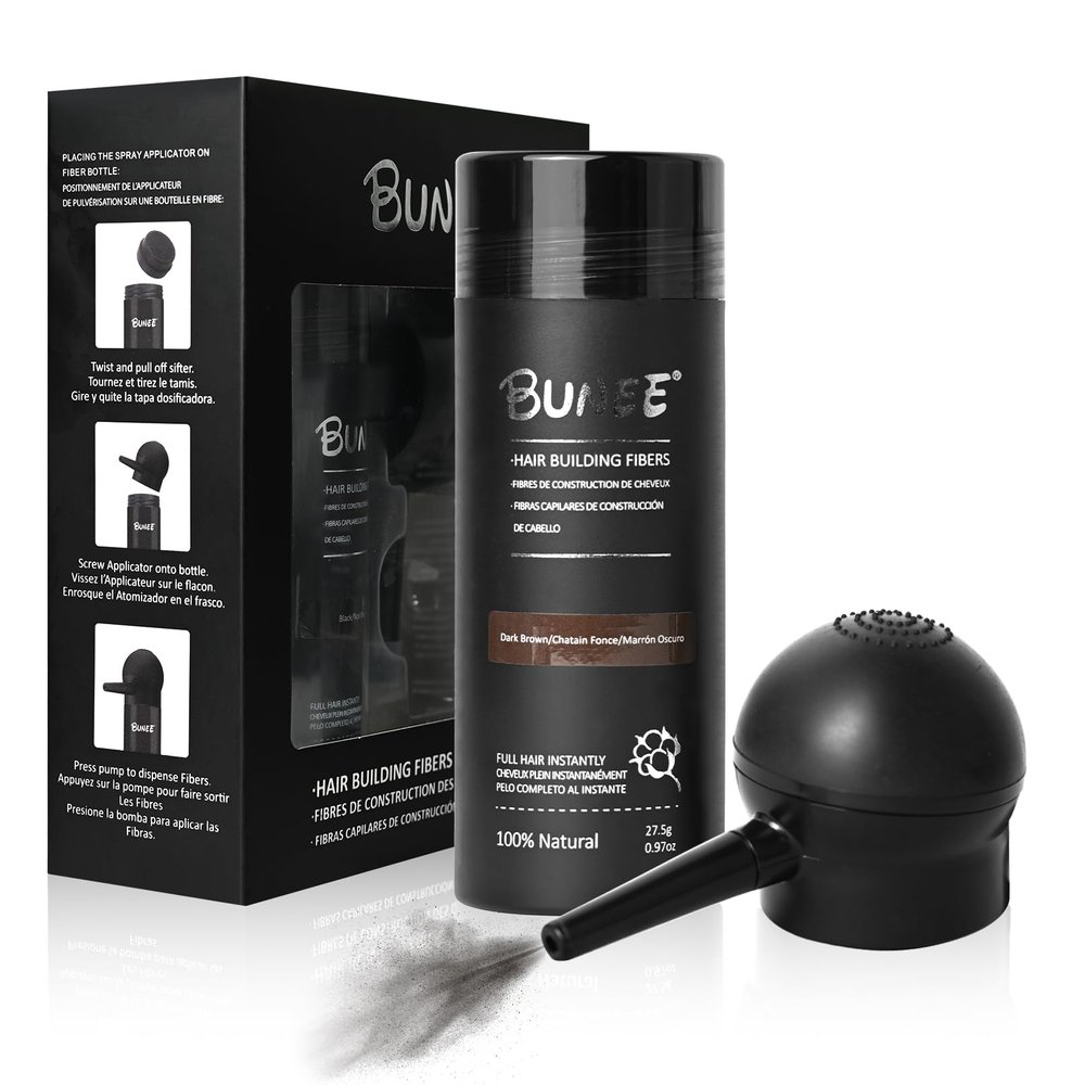 Hair Building Fibers for Thinning Hair for Men Women, 2-in-1 Kit- Enhancements Barber Spray, Thicker Fuller Hair Beard & Hairlines Instantly with Spray Applicator Nozzle, Natural Formula (Dark Brown)