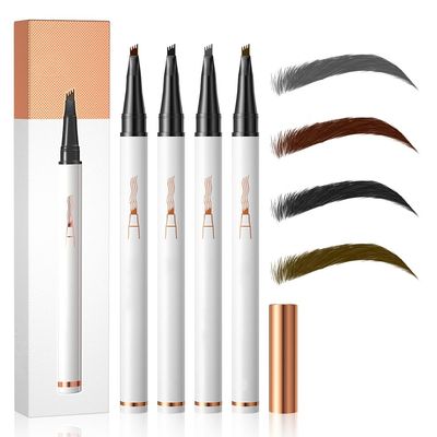 2 Pcs Eyebrow Pen, 2025 New 3D Waterproof Microblading Eyebrow Pencil 4 Tipped Brown Pen, Natural Makeup Long-Lasting Fine Stroke Magic Eyebrow Pencil Stay on All Day (Color All)