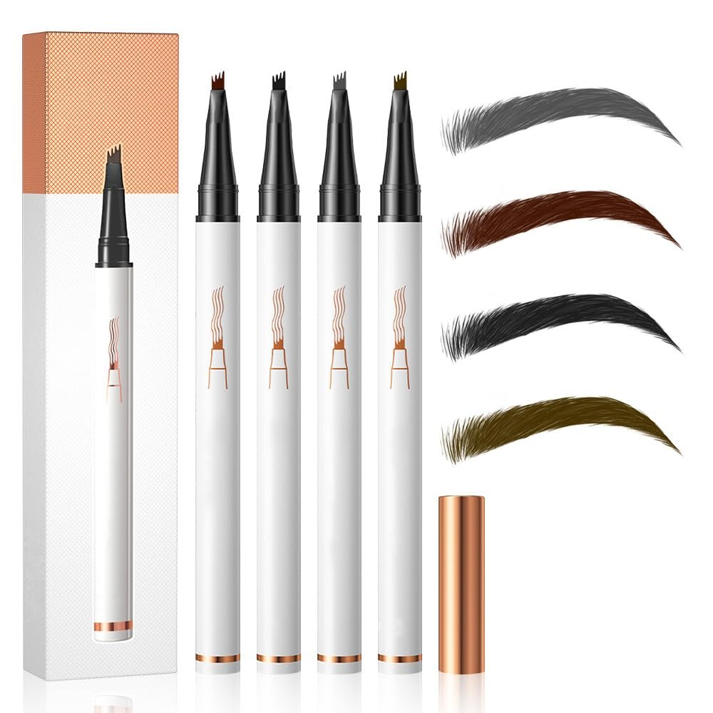 2 Pcs Eyebrow Pen, 2025 New 3D Waterproof Microblading Eyebrow Pencil 4 Tipped Brown Pen, Natural Makeup Long-Lasting Fine Stroke Magic Eyebrow Pencil Stay on All Day (Color All)
