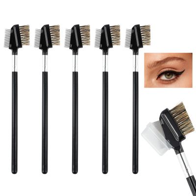LOGJAM 5 Pcs Eyebrow Eyelash Comb Brush, Metal Dual Brow Makeup Brushes, Lash Separator For Eyelashes Extension (Bristles)