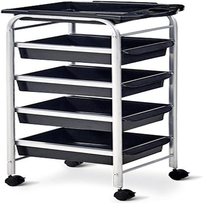 5-Layer Salon Trolley Cart with Brakes - Mobile Rolling Storage Rack for Barbers, Hairdressers & Beauty Professionals - Sturdy, Durable Universal Shelf with Selected Hardware, Silver Finish