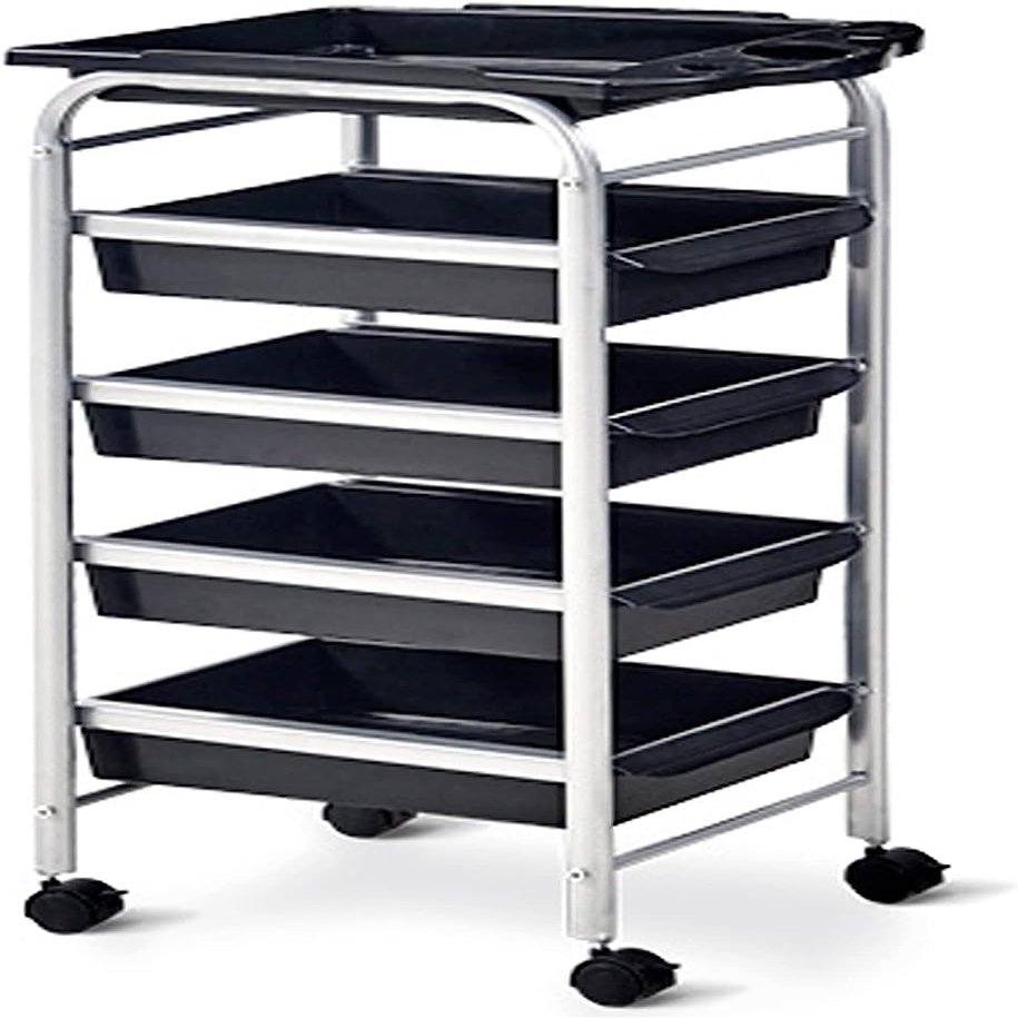5-Layer Salon Trolley Cart with Brakes - Mobile Rolling Storage Rack for Barbers, Hairdressers & Beauty Professionals - Sturdy, Durable Universal Shelf with Selected Hardware, Silver Finish