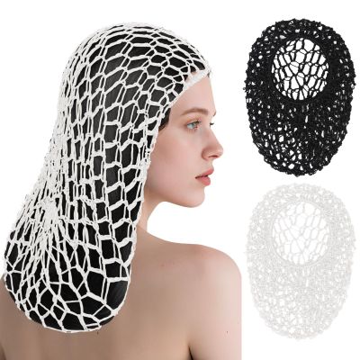 2 PCS Long Hair Nets for Sleeping Mesh Crochet Hair Wrap Breathable Sleep Cap for Women Reusable Elastic HairnetBlackWhite