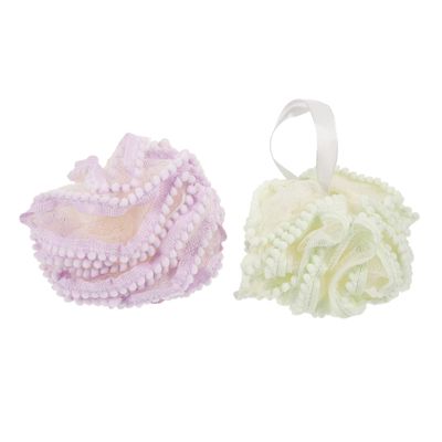 EXQUIMEUBLE 2Pcs Soft Colored Bathing Ball Fluffy Shower Loofah for Exfoliating and Cleansing Skin for Home Travel Durable and Practical Bath Ages