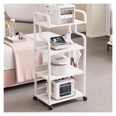 Mobile Esthetician Cart on Wheels, 4-Tier Salon Storage Trolley, Rolling Organizer for Beauty Spa, 3-Tier Shelves, White Makeup Cart, Mobile Storage Solution