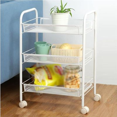 3-Tier Rolling Salon Trolley Storage Cart - Multifunctional Grid Shelving Unit with Smooth Finish, Durable Carbon Steel Frame, Perfect for Beauty Salons, Spa, and Home Use - White