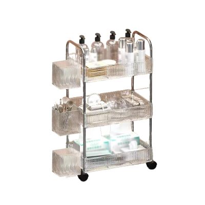 Beauty Salon Trolley with Wheels, 360 Swivel Casters, Hanging Basket, Compact Storage Rack for Barbershop, Spa, Tattoo - Clear, 38x28x77cm