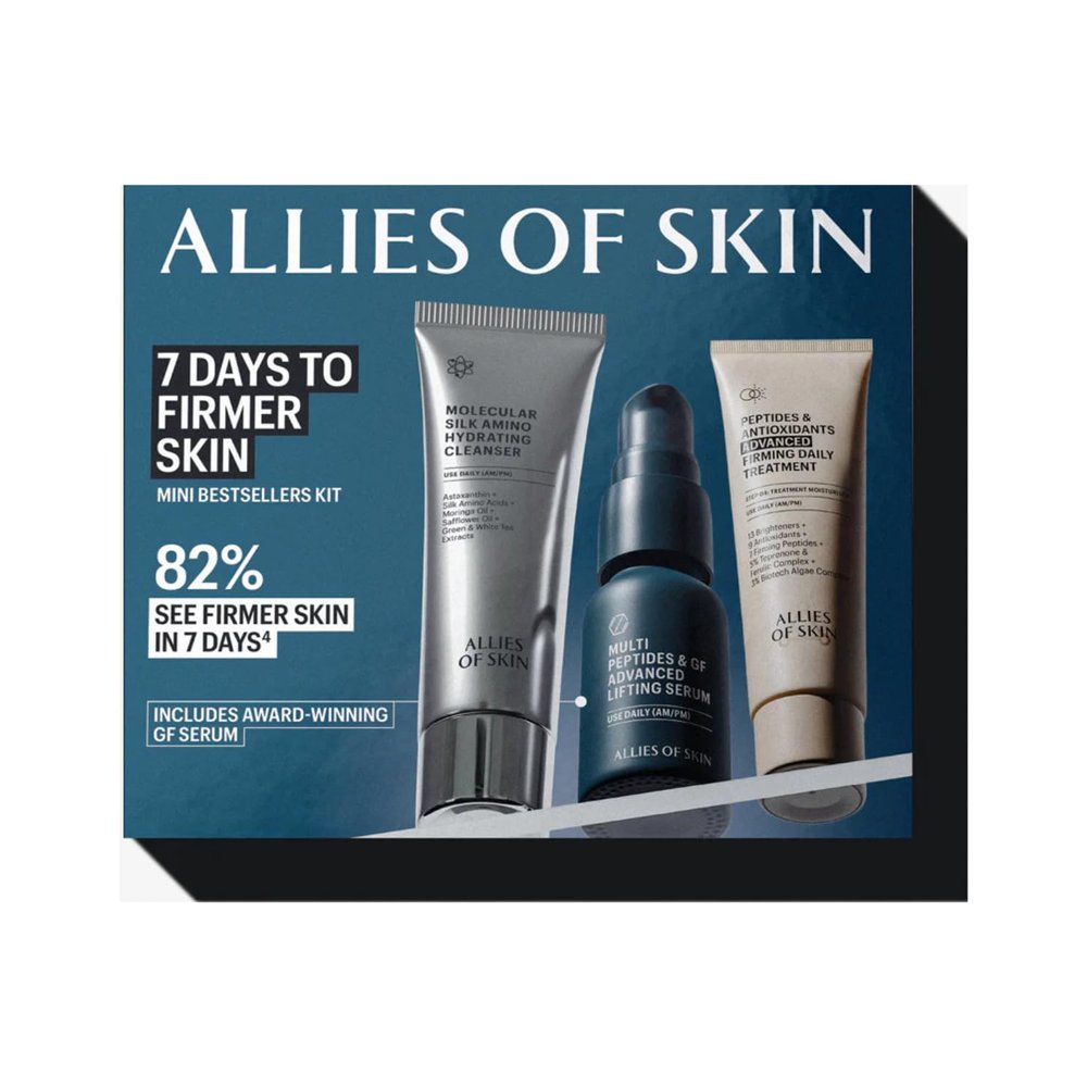 Allies of Skin 7 Days to Firmer Skin Kit | Clinical Anti-Aging Skincare Set | Cleanser, Moisturizer and Growth Factor Serum | Reduces Wrinkles & Sagging | Dermatologist-Tested