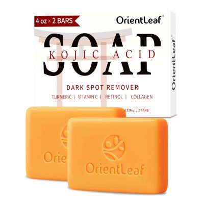 ORIENTLEAF Kojic Acid and Turmeric Soap for Dark Spots Remover, Brightening, Hyperpigmentation for Face, 4oz x 2 BARS