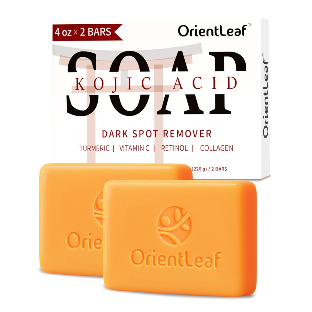 ORIENTLEAF Kojic Acid and Turmeric Soap for Dark Spots Remover, Brightening, Hyperpigmentation for Face, 4oz x 2 BARS