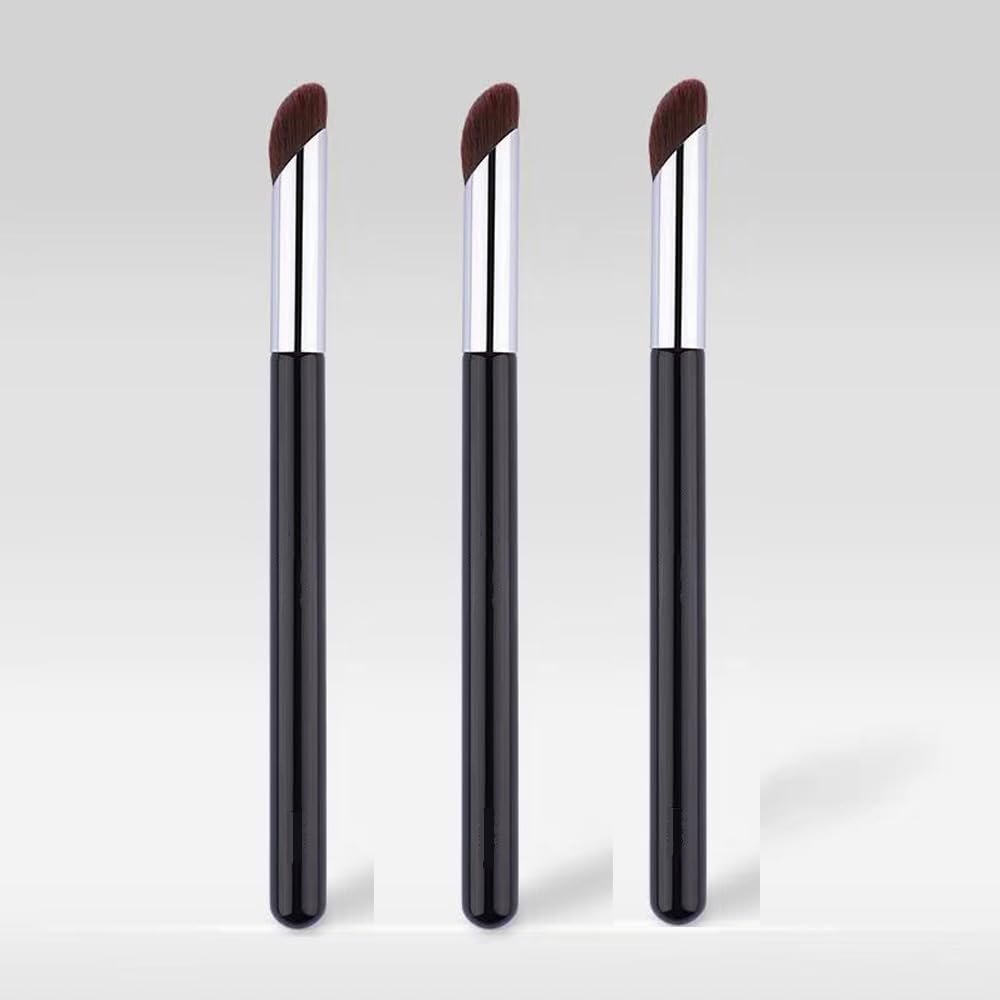 3Pcs Concealer Brush, Angled Under Eye Makeup Small Foundation Precision Face Blending Contour Brush Black
