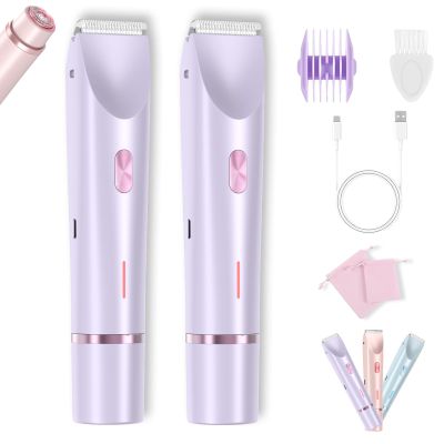 The Ultimate 2 in 1 Body Shaver, 2-in-1 Women's Body Bikini Shaver, IPX7 Waterproof, Wet and Dry Dual Use, Efficient Cleaning Trimmer for Face Lip Chin Leg (2pcs Purple)