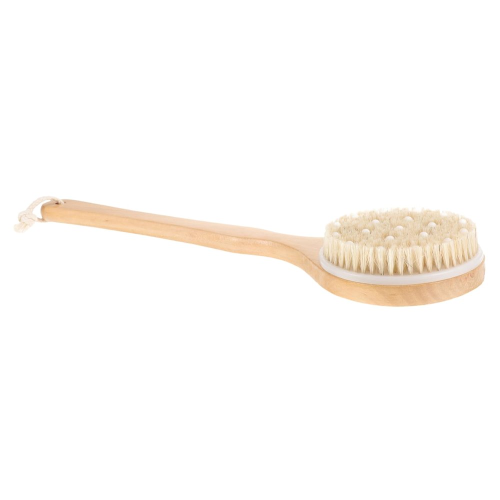 MUCKLILY Long Handle Boar Bristle Back Shower Brush for Exfoliating and Massaging Skin 1-Pack Natural Wood Design for Bathing and Dry Brushing