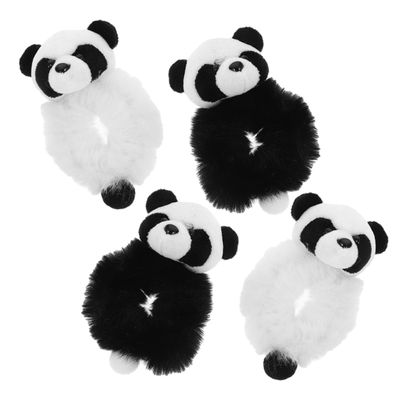 FRCOLOR 4Pcs Plush Panda Hair Ties Furry Elastic Scrunchies for Women Cute Cartoon Ponytail Holders Soft and Comfortable Hair Accessories for All Hair Types
