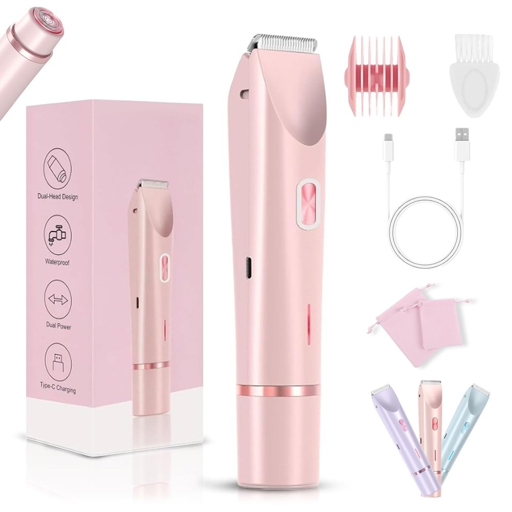 The Ultimate 2 in 1 Body Shaver, 2-in-1 Women's Body Bikini Shaver, IPX7 Waterproof, Wet and Dry Dual Use, Efficient Cleaning Trimmer for Face Lip Chin Leg (1pc Pink)