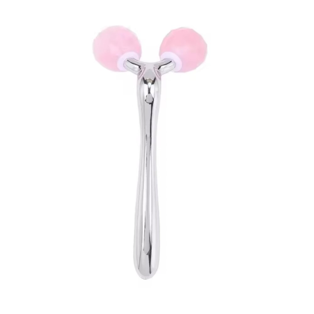 PPENGYYANHODSHIOP 100% Rose Quartz Jade Roller Facial Face-Lift Skin Thin Chin Neck,Silver,1PC