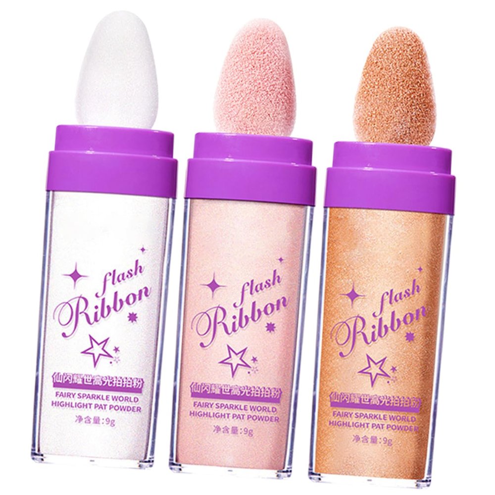 DECOMELODY 3Pcs Face Highlighter Powder Shimmering Makeup Highlighter with Pearl Peach and Shades Versatile Glitter for Cheekbones Under Eye for Women