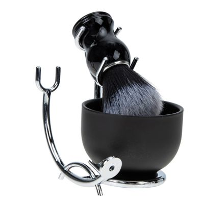 BATHVEVE 1Set Men's Shaving Kit with Brush Stand Foam Bowl Silky Shaving Brush for Comfortable Grooming for Shaving Hair Products Set Black Silver