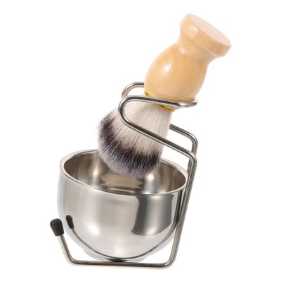 MUCKLILY 1Set Beard Shaving Brush Men Ergonomic Design with Stand Foaming Bowl Durable Nylon Brush for Comfortable Grooming Barber Shop Male Shaving Kit