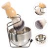 MUCKLILY 1Set Beard Shaving Brush Men Ergonomic Design with Stand Foaming Bowl Durable Nylon Brush for Comfortable Grooming Barber Shop Male Shaving Kit view 4
