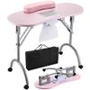 BEUDUOQI Portable & Foldable Manicure Table, Nail Desk Workstation with 4 Lockable Wheels, Client Wrist Pad, Free Carrying Bag, Professional Nail Desk for Home Travel Beauty Salon Workstation,Pink view 1