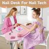 BEUDUOQI Portable & Foldable Manicure Table, Nail Desk Workstation with 4 Lockable Wheels, Client Wrist Pad, Free Carrying Bag, Professional Nail Desk for Home Travel Beauty Salon Workstation,Pink view 4