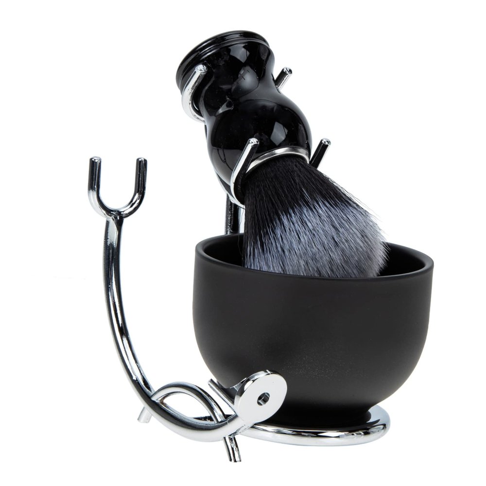 DECHOUS Men's Shaving Brush and Bowl Kit 1 Set Iron Alloy Stand Non-Slip Base for Facial Grooming and Beard Care