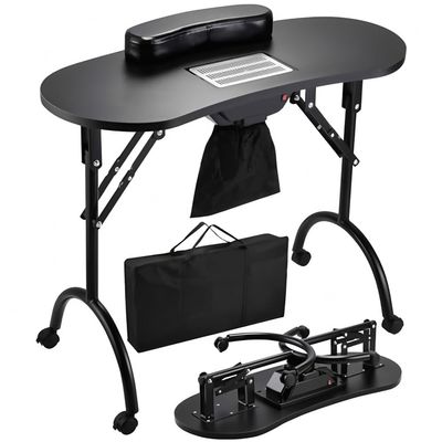 BEUDUOQI Portable & Foldable Manicure Table, Nail Desk Workstation with 4 Lockable Wheels, Client Wrist Pad, Free Carrying Bag, Professional Nail Desk for Home Travel Beauty Salon Workstation,Black b