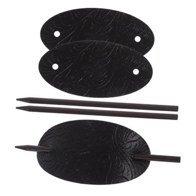 EPIGEIST 3pcs Leather Oval Hair Barrette Set Long Hair Fixing Stick Clips for Women Ponytail Holder Pins Sturdy Accessories for Types