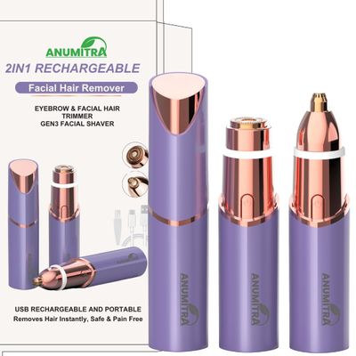 ANUMITRA Gen 3 Pro 2 in 1 Flawless Facial Hair Removal for Women- Eyebrow Trimmer for Face, Lip, Nose Hair Trimmer, with Replacement Heads, Facial Razor for Women, Flawless Facial Hair Remover