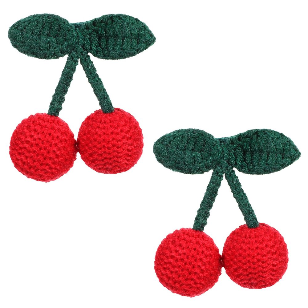 2Pcs Girls Hair Clips, Handmade Crochet Sweet Cherry Shape Hair Barrettes Cherry Claw Clips Cherry Hair Accessories Handmade Crochet Cherrys Accessories Hand-Woven Creative Hairs Slide or Women Hairs