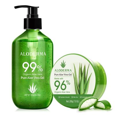 Aloderma Aloe Vera Gels Set, 2 Pieces - 300g Aloe Vera Gel, 200g Aloe Vera Gel - Hydrating, Soothing, Moisturizing