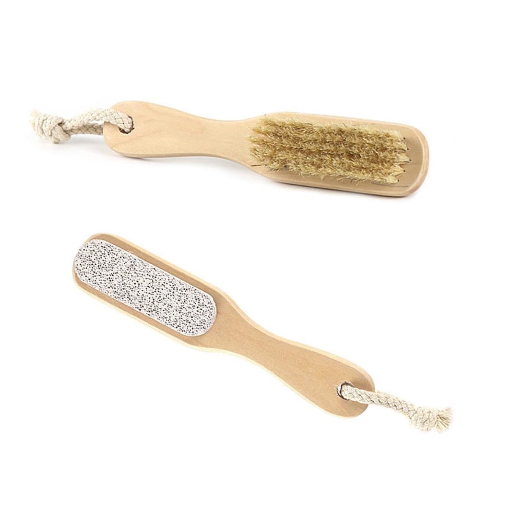 LIFKOME Double-Sided Pumice Foot Scrub Brush Set 2pcs Natural Bristle Callus Remover for Pedicure Care for Exfoliating Dead Skin on Feet and Heels
