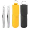 2PCS Nose Hair Trimming Tweezers, Universal Nasal Clippers for Men and Women, Silver Stainless Steel Nose Hair Clippers, Nose-Hair Trimmer with Leather Case for Ear-Hair, Eyebrows and Body-Hair view 1